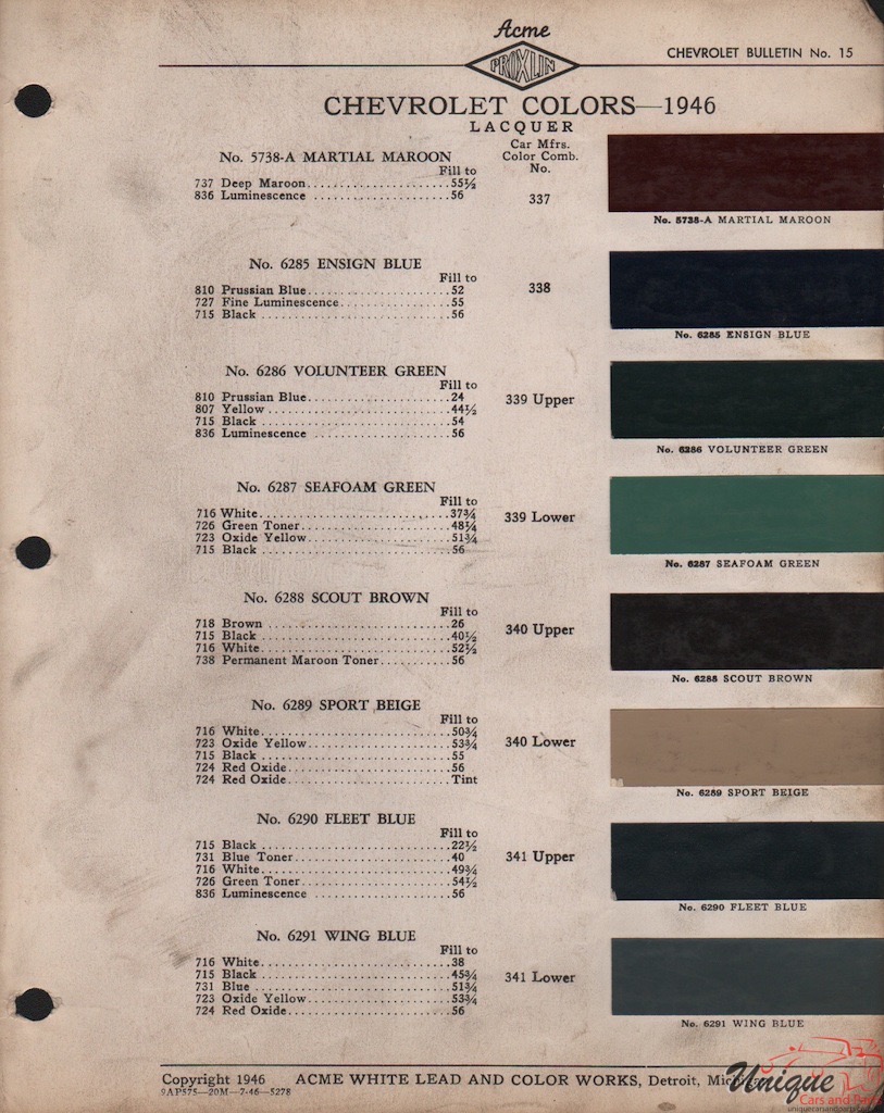 1946 Chev Paint Charts Acme